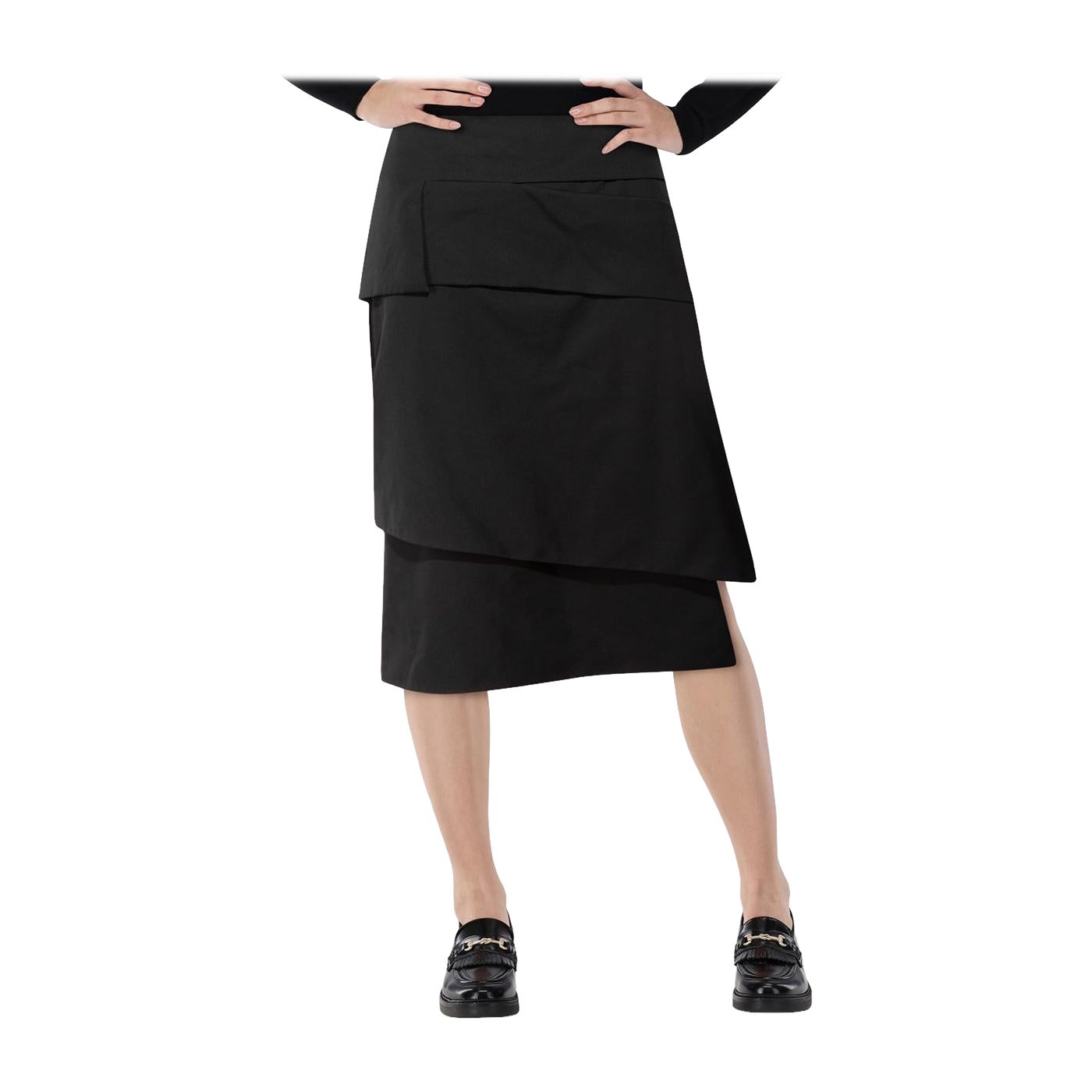 Tom Ford Black Asymmetrical Midi Skirt Size XL
