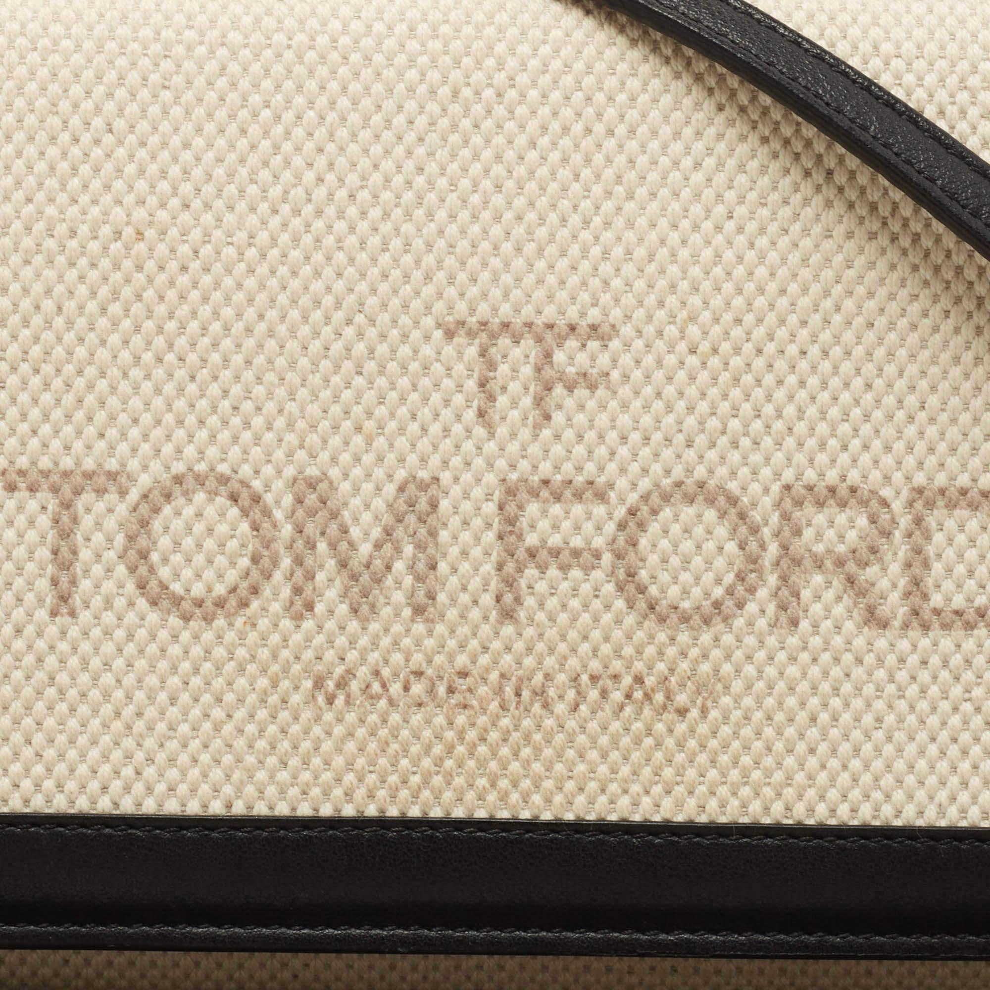 Tom Ford Black/Beige Logo Print Canvas and Leather Flap Wallet on Strap 5