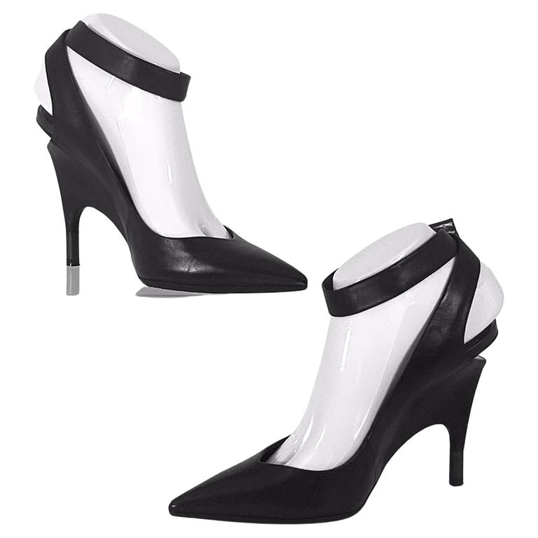 Tom Ford Black Calf Wedge Heel Ankle Strap High Heels 39 For Sale at 1stDibs