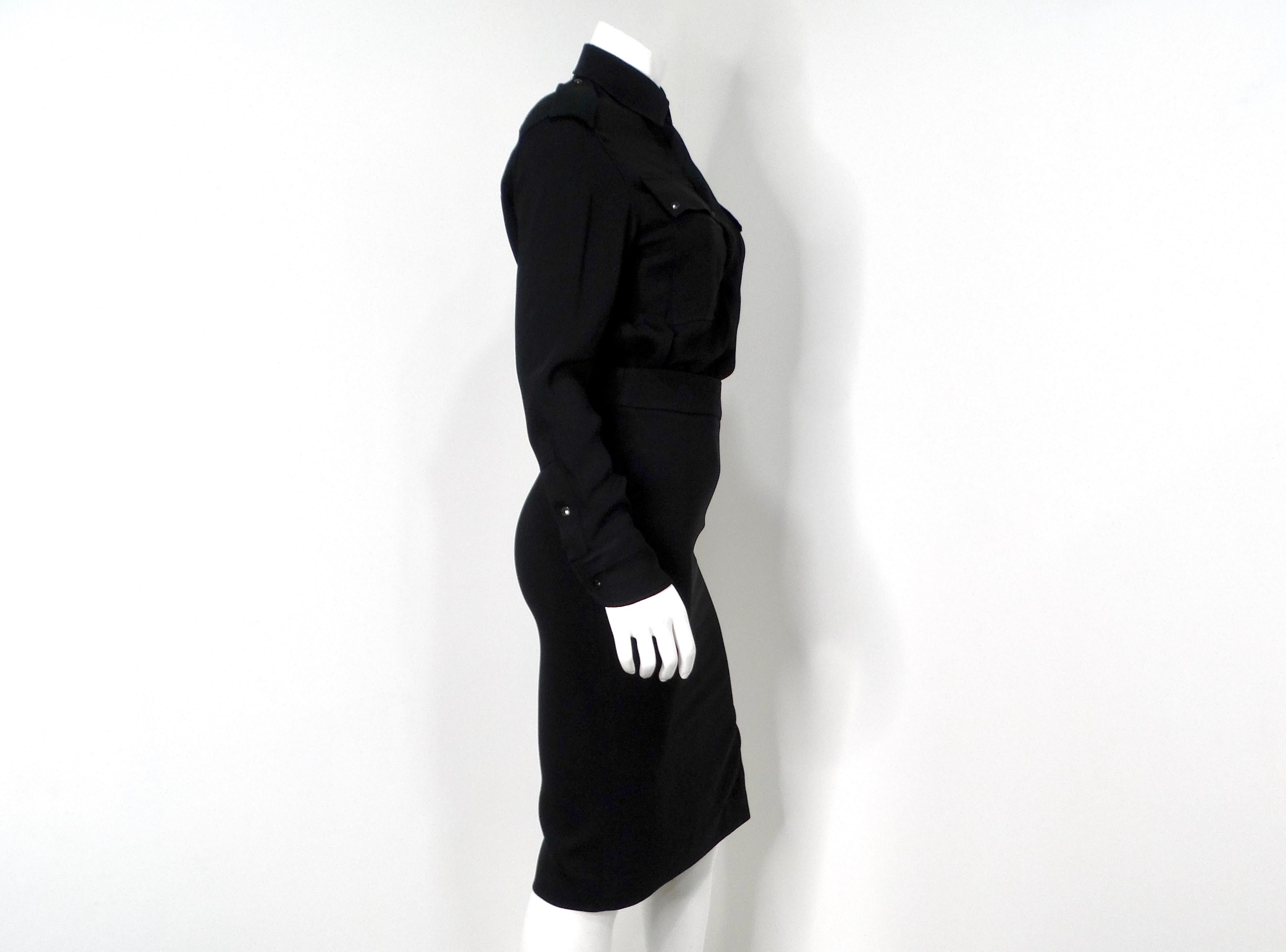 Tom Ford Black Crepe Long-sleeve Blouson Shirtdress in vendita 6