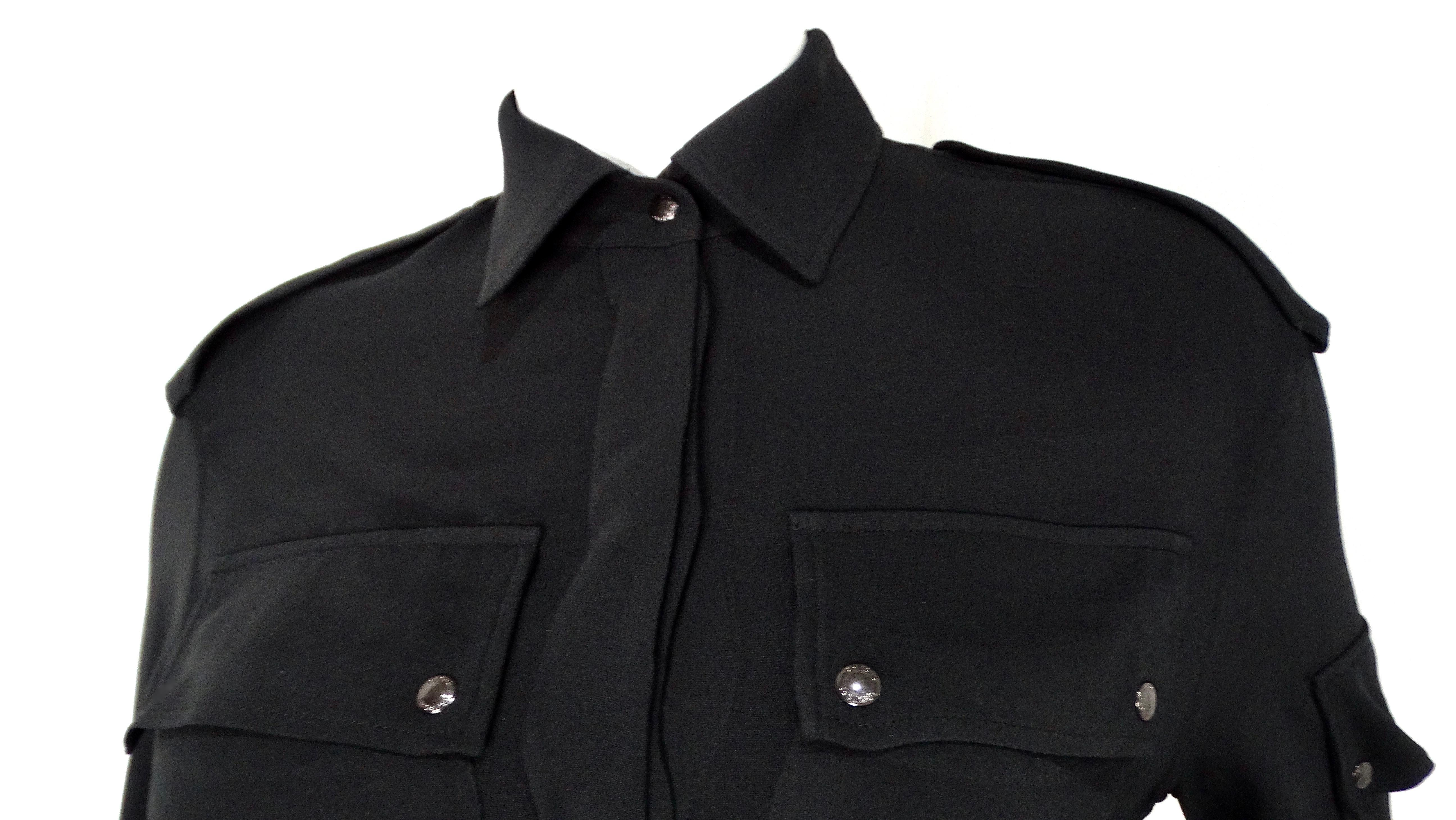 Tom Ford Black Crepe Long-sleeve Blouson Shirtdress In condizioni buone in vendita a Scottsdale, AZ