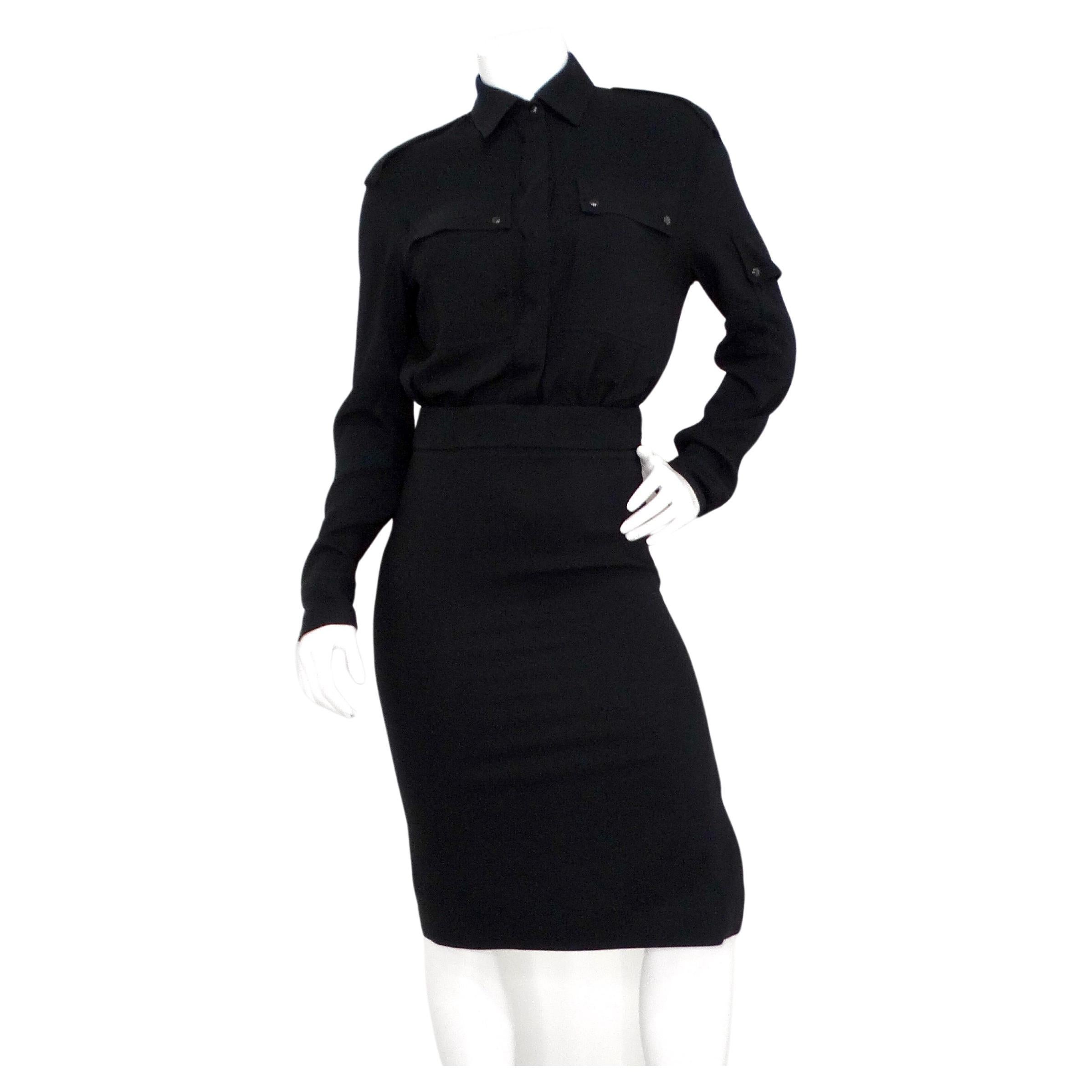 Tom Ford Black Crepe Long-sleeve Blouson Shirtdress in vendita
