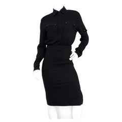 Tom Ford Black Crepe Long-sleeve Blouson Shirtdress