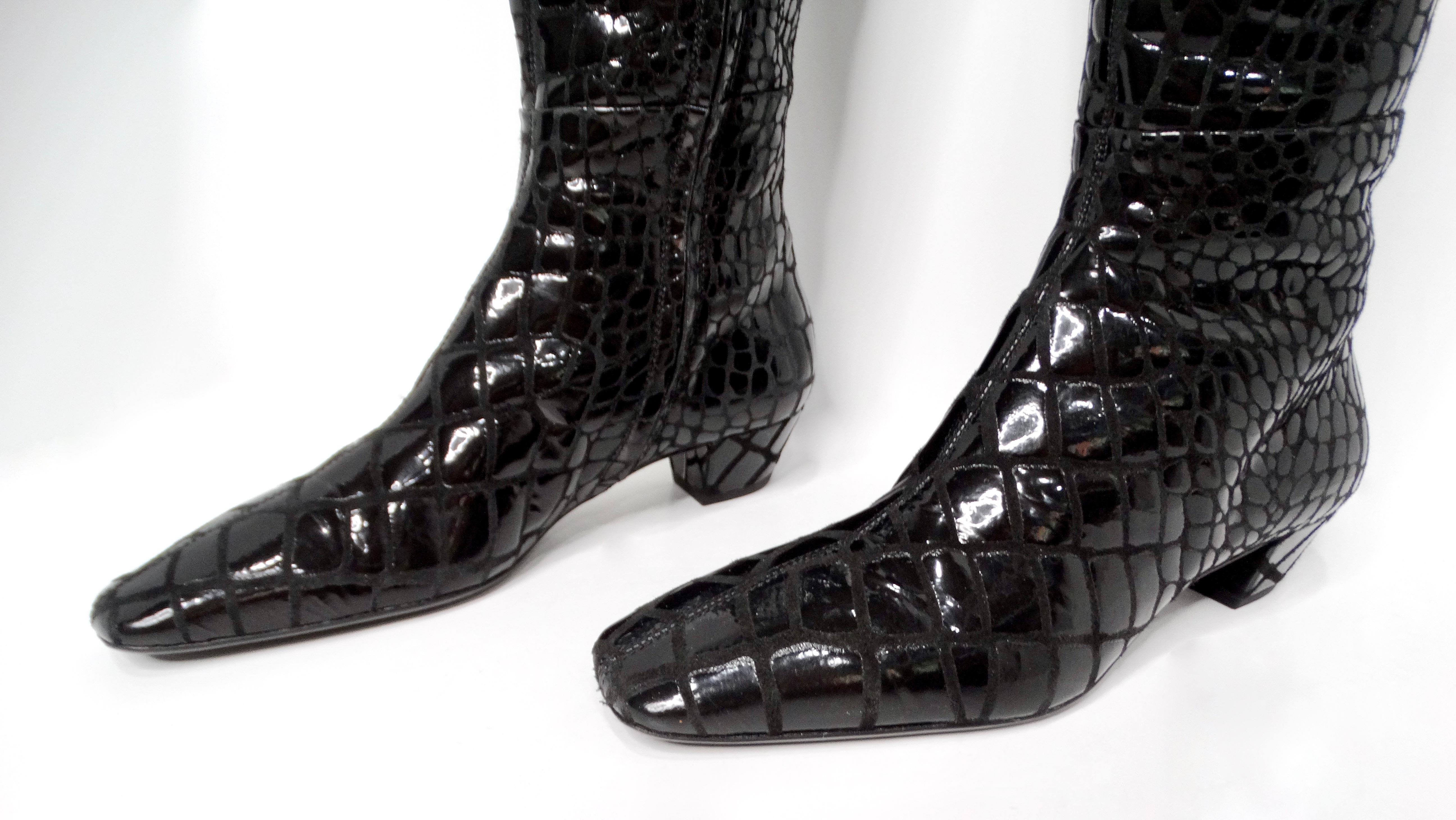 Tom Ford Black Crocodile Embossed Leather Knee Hight Boots In Good Condition For Sale In Scottsdale, AZ