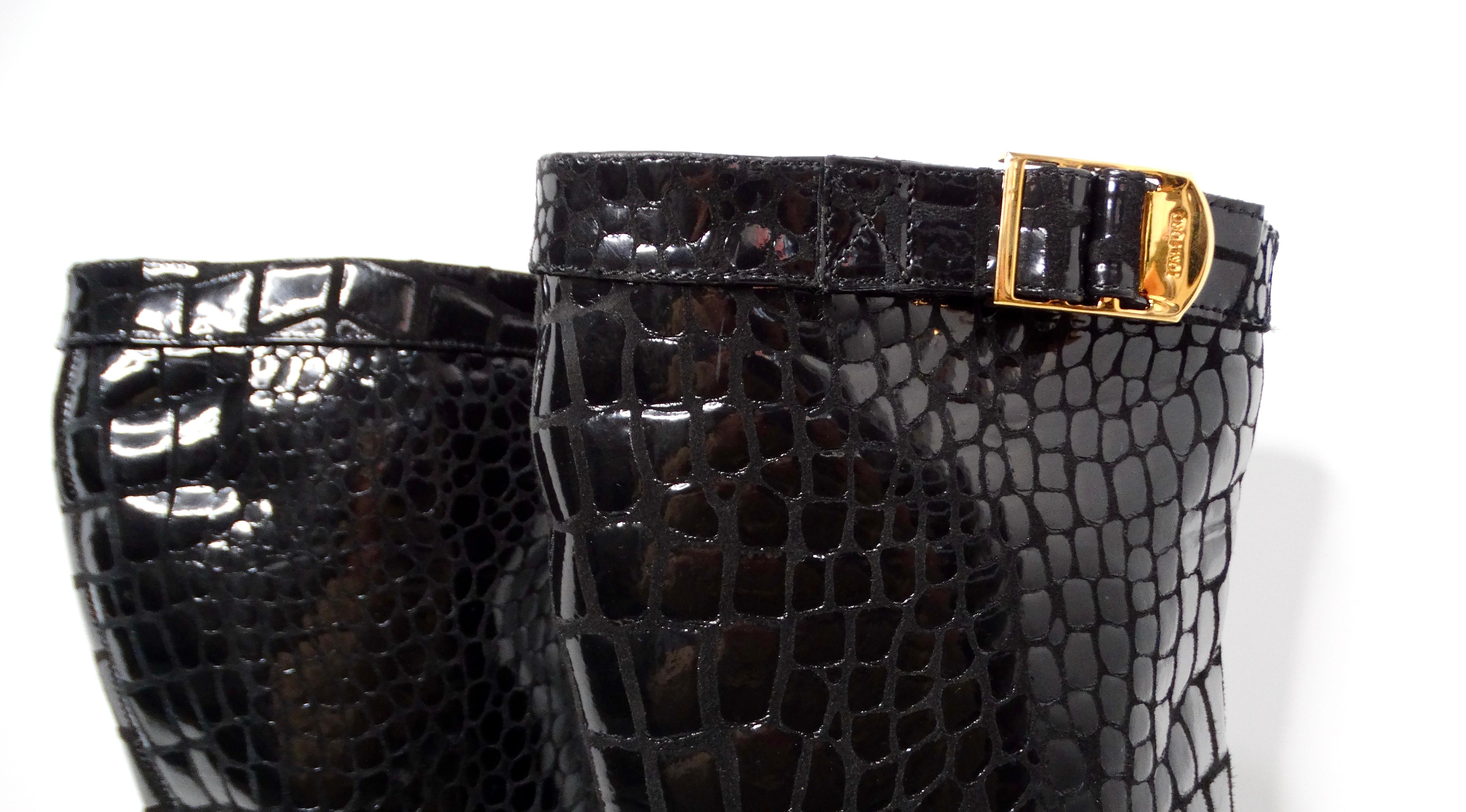 Tom Ford Black Crocodile Embossed Leather Knee Hight Boots For Sale 1