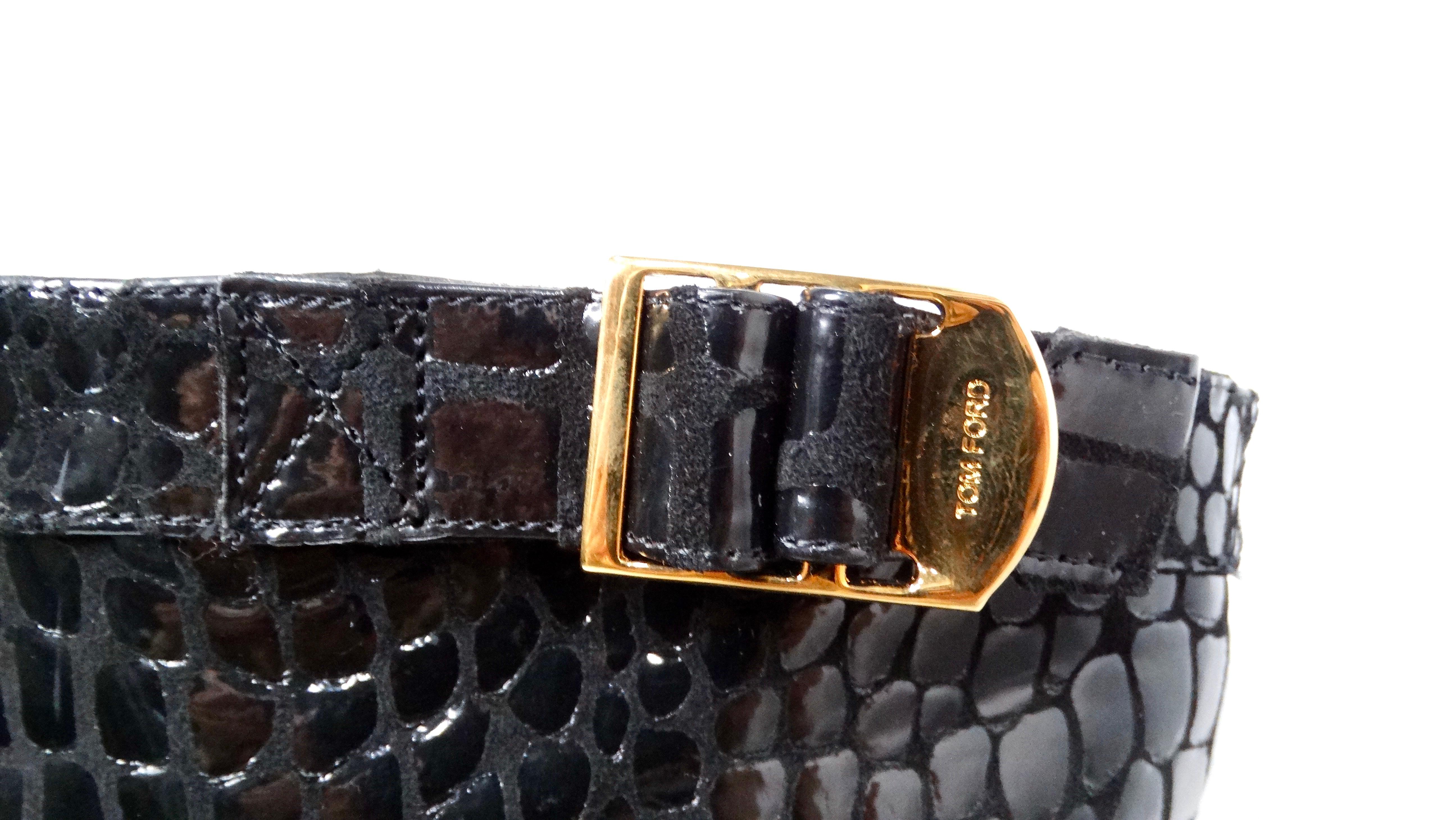 Tom Ford Black Crocodile Embossed Leather Knee Hight Boots For Sale 2