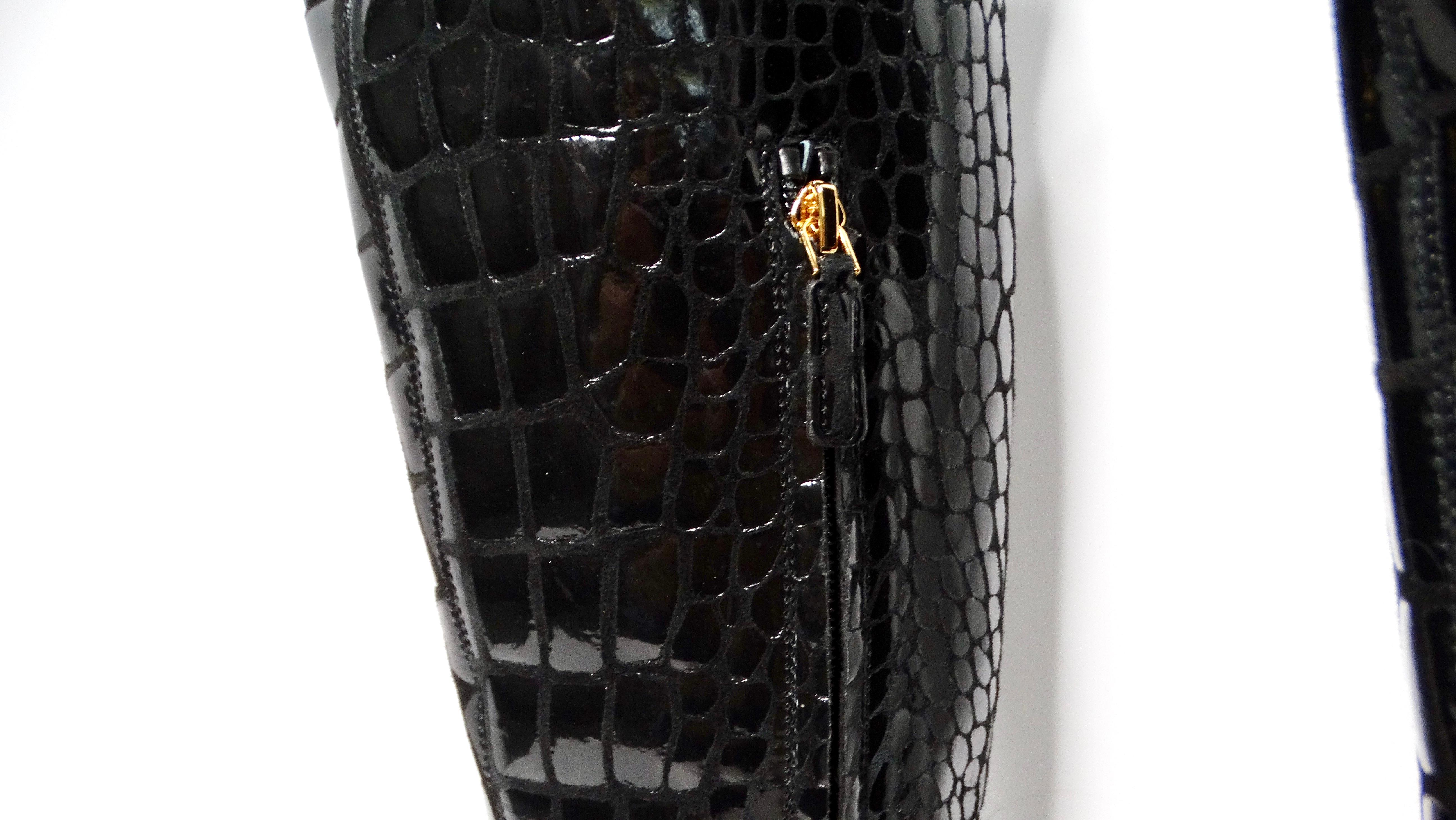 Tom Ford Black Crocodile Embossed Leather Knee Hight Boots For Sale 3