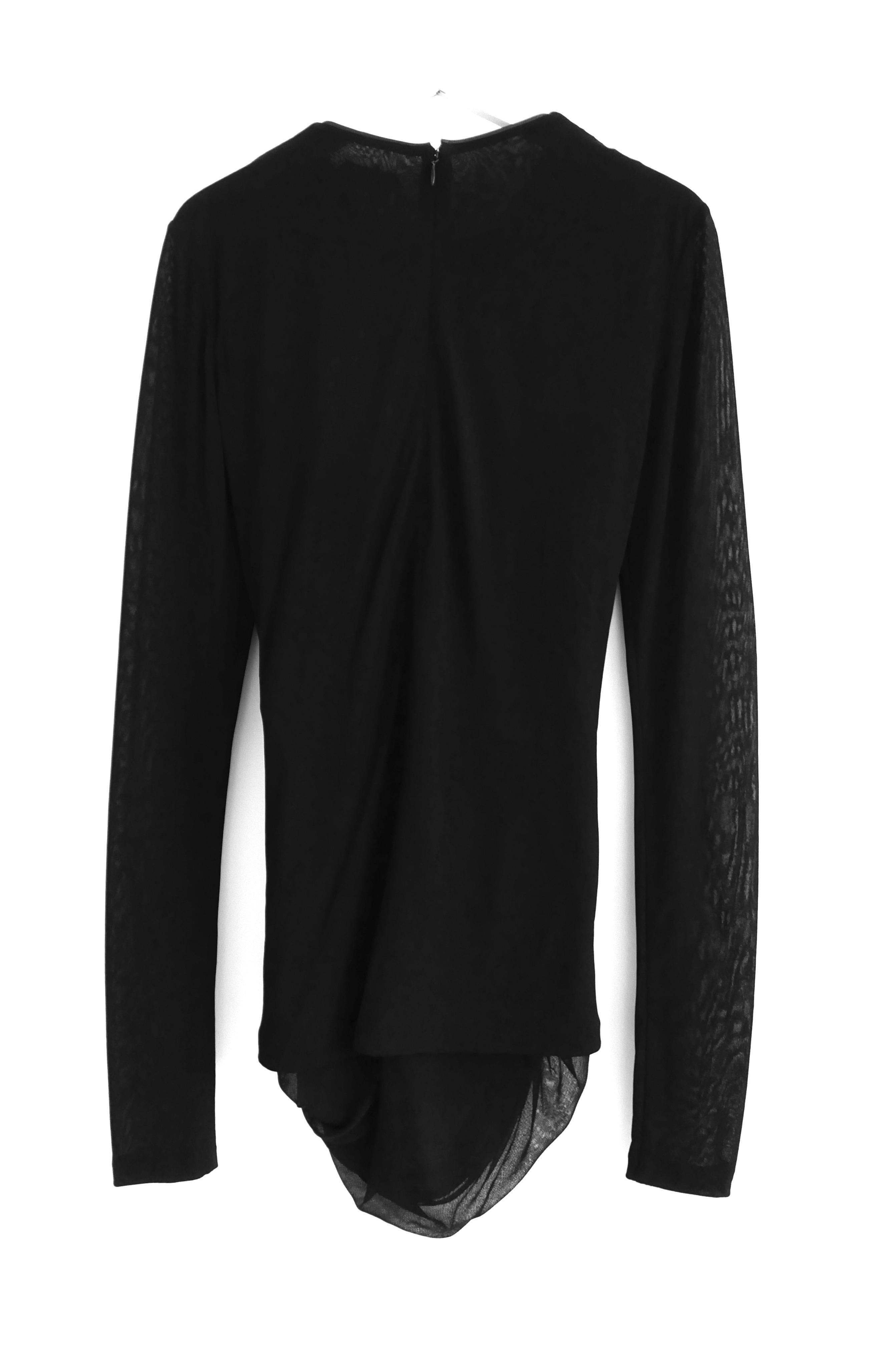 Women's Tom Ford Black Draped Tulle Leather Trim Top For Sale