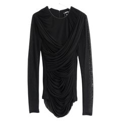 Tom Ford Black Draped Tulle Leather Trim Top