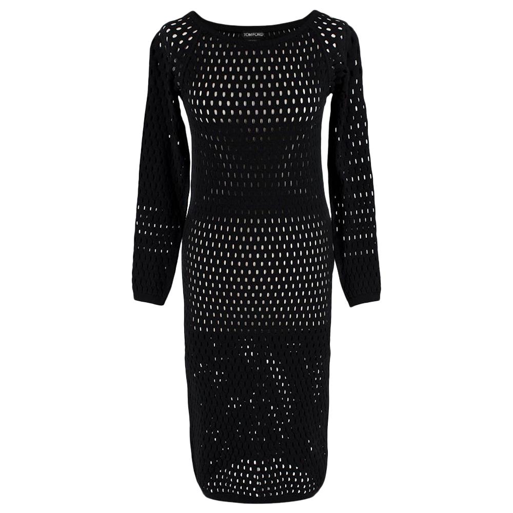 Tom Ford Black Fishnet Long Sleeve Dress - Size S For Sale