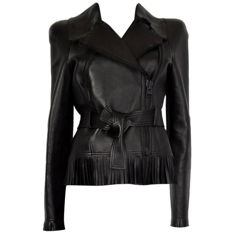 Tom Ford Black Fringed Leather Biker Jacket 42 M