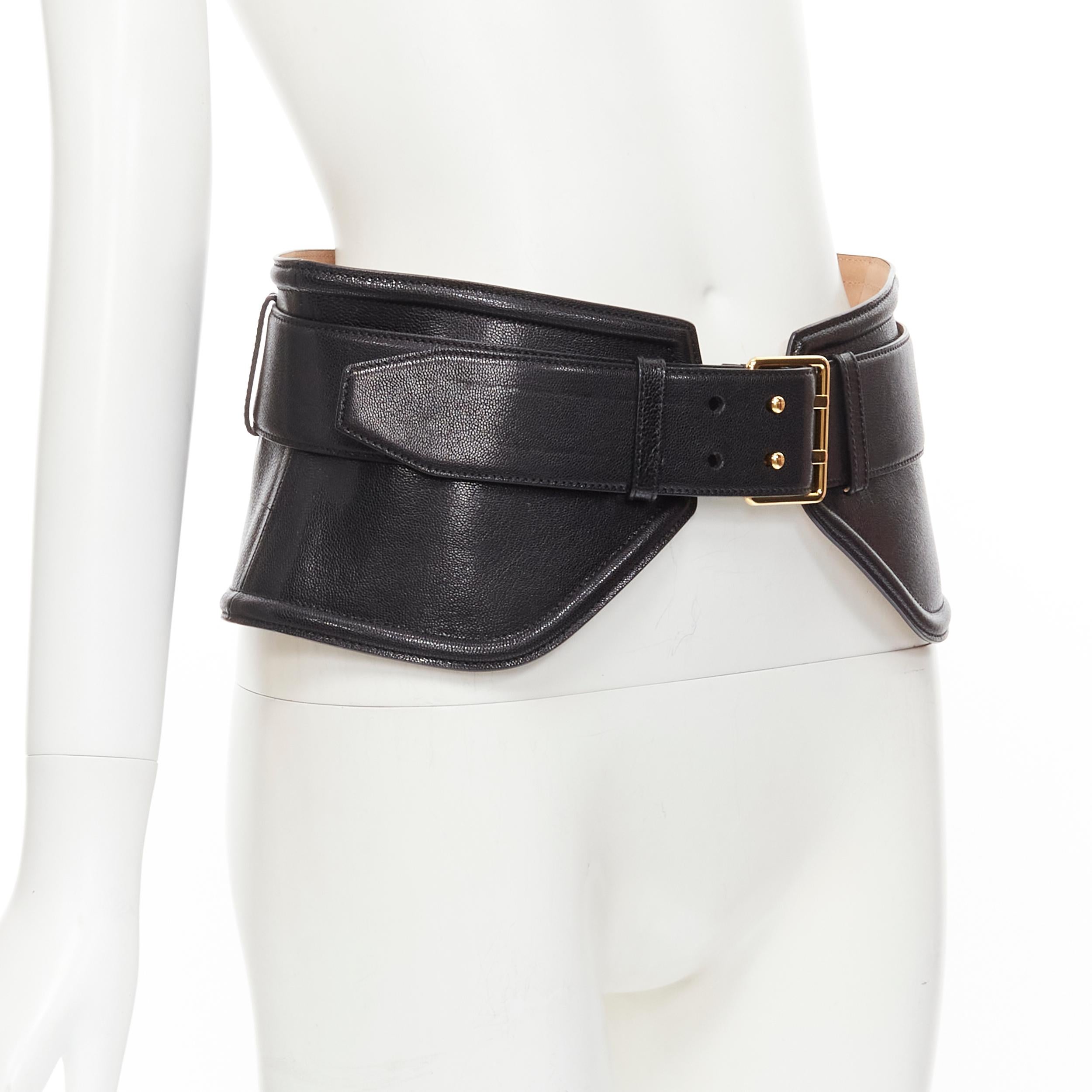 TOM FORD black genuine leather gold buckle peplum statement waist belt 80cm 32