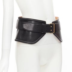 TOM FORD black genuine leather gold buckle peplum statement waist belt 80cm 32"