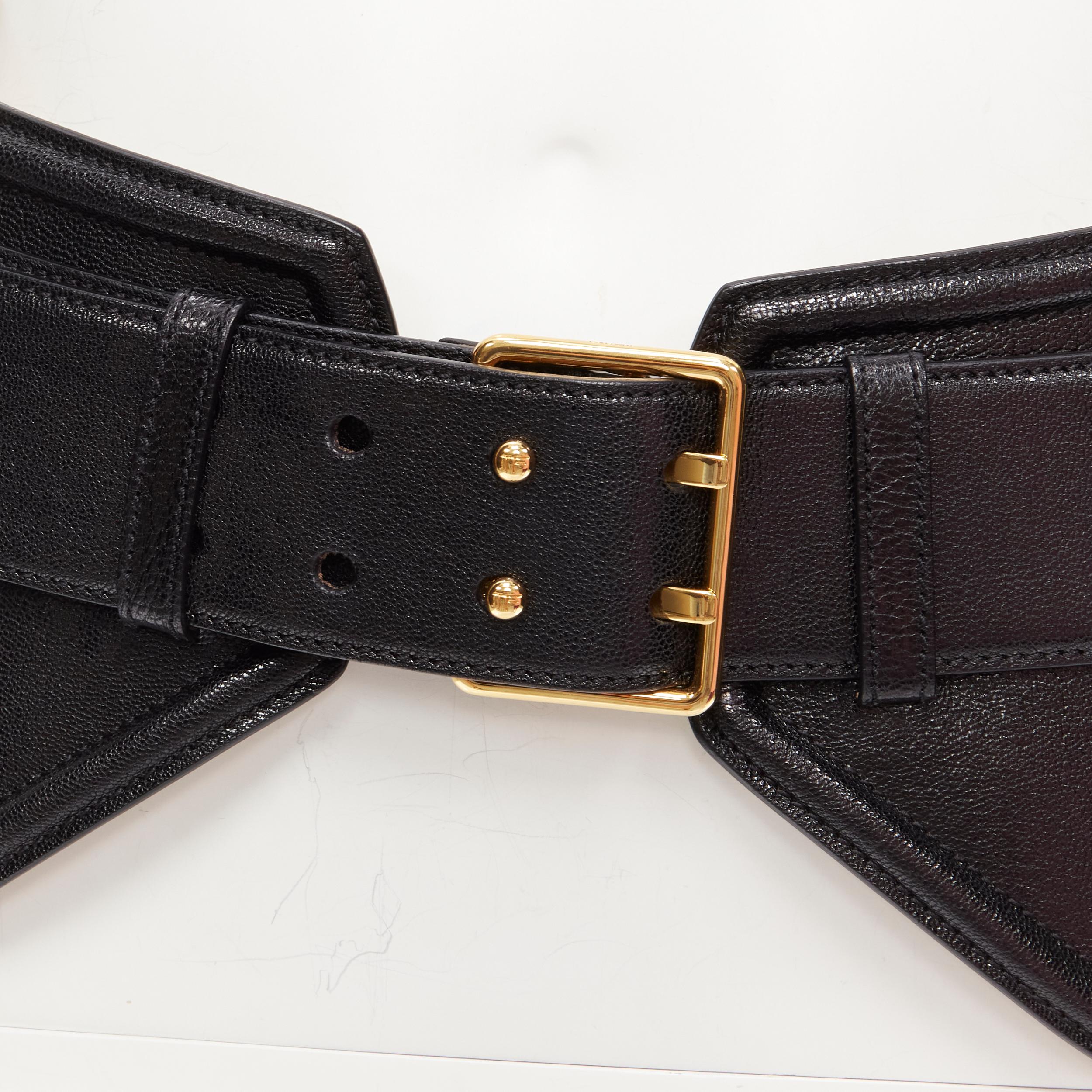 Black TOM FORD black genuine leather gold buckle peplum statement waist belt 80cm 32