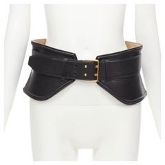 TOM FORD black genuine leather gold buckle peplum statement waist belt 80cm 32"