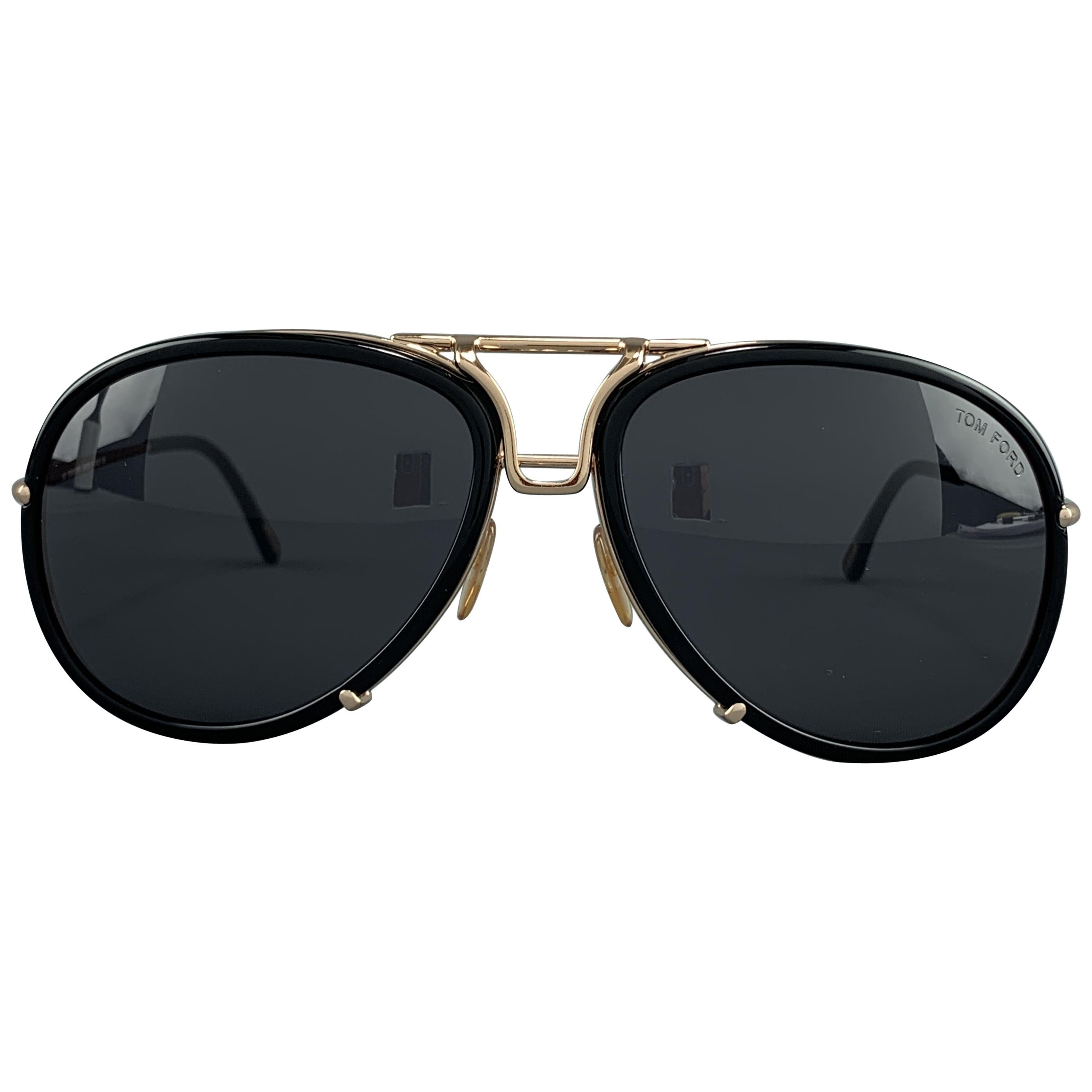 TOM FORD Black & Gold Metal Hawkings Aviator Sunglasses