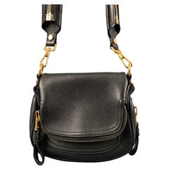 TOM FORD Black Gold Pebble Grain Leather Handbag