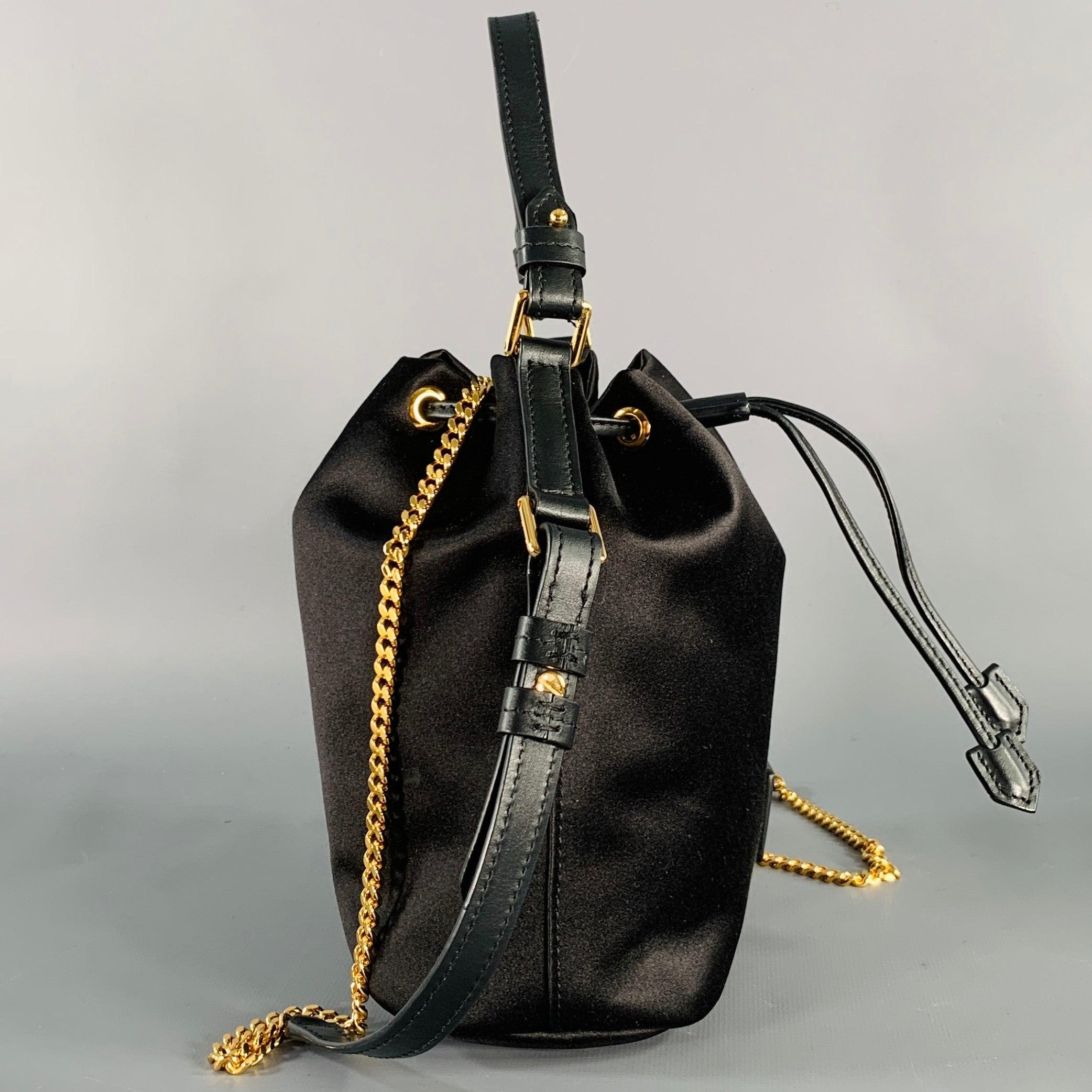 TOM FORD Black Gold Satin Drawstring Bucket Handbag In Good Condition For Sale In San Francisco, CA