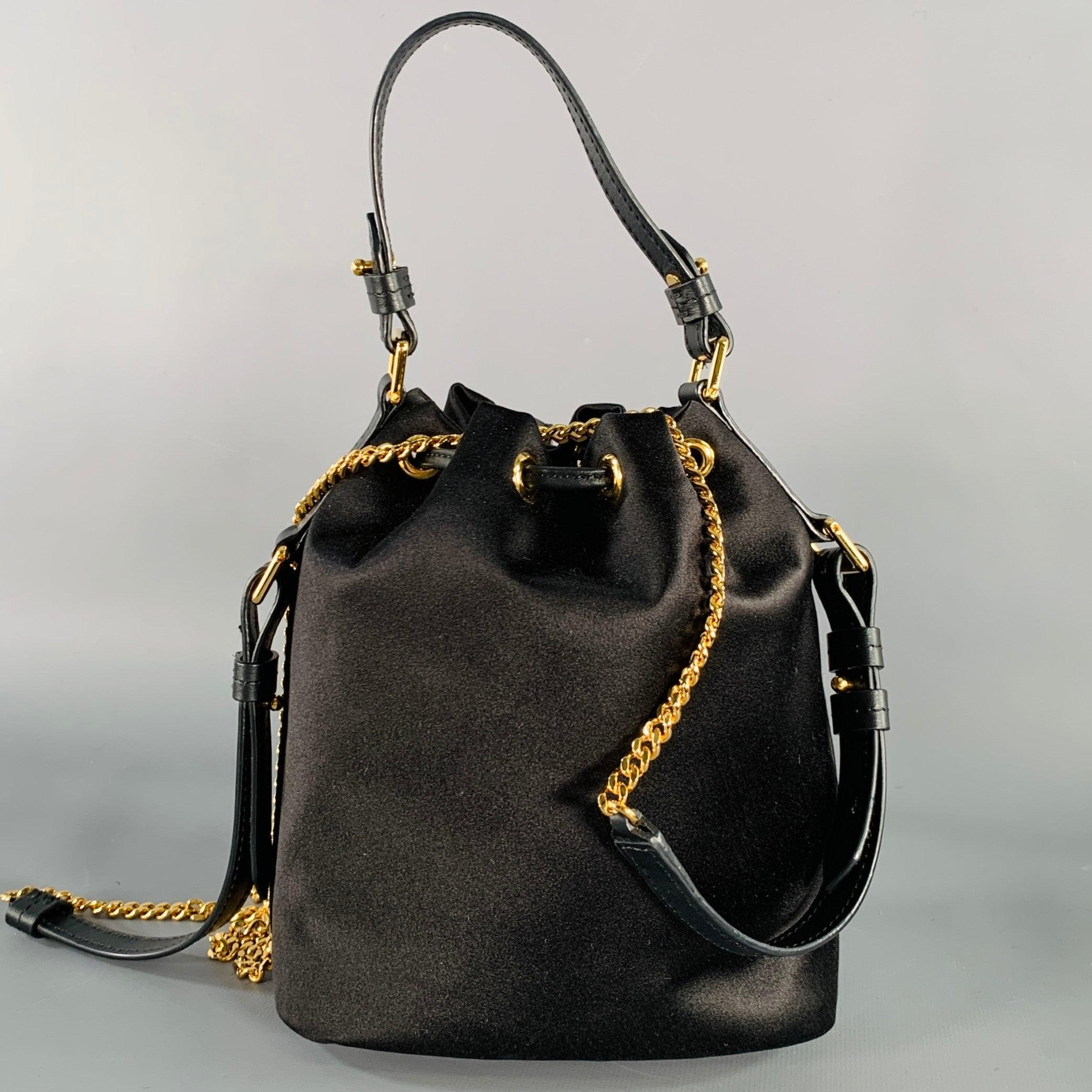 Men's TOM FORD Black Gold Satin Drawstring Bucket Handbag For Sale