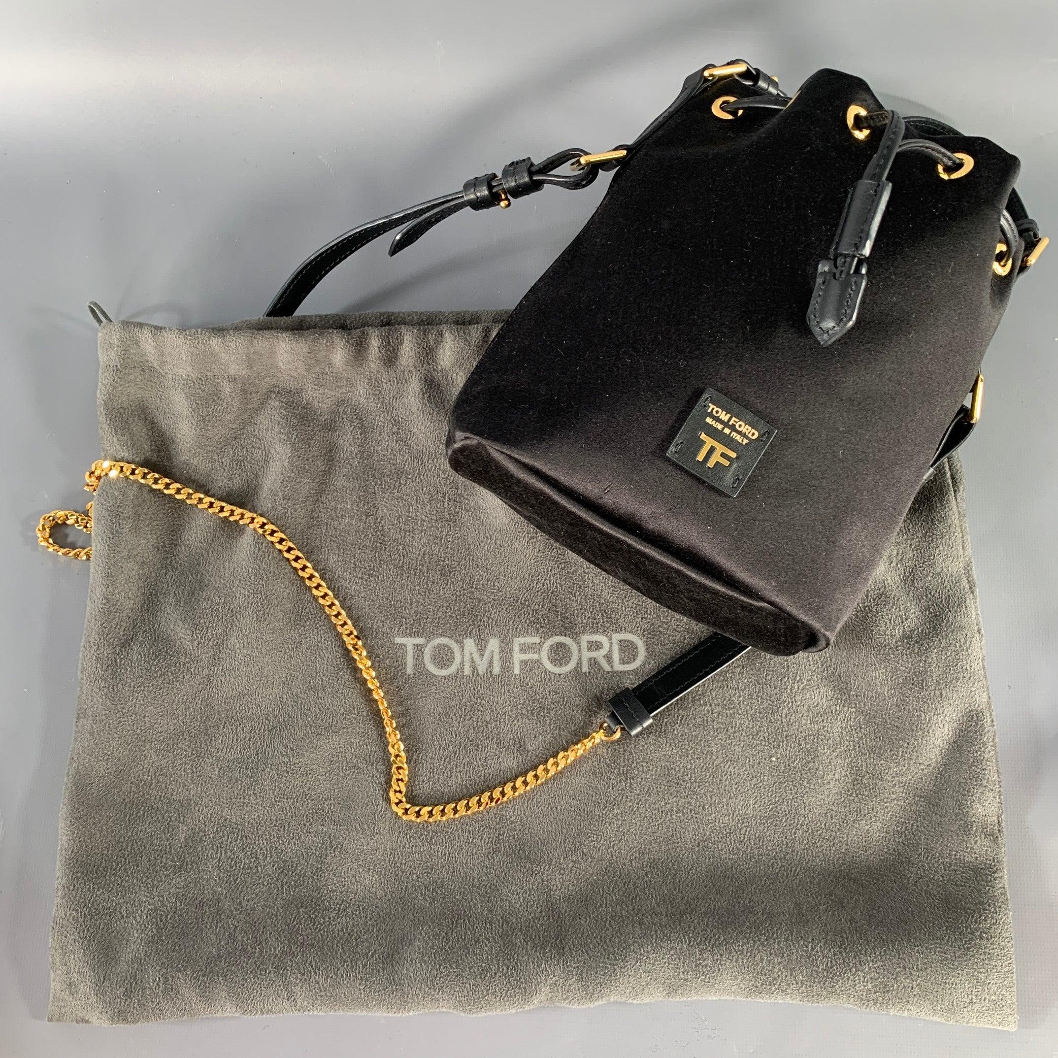 TOM FORD Black Gold Satin Drawstring Bucket Handbag For Sale 3