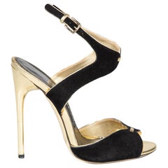 Tom Ford Black & Gold Suede Sandals Size IT 37