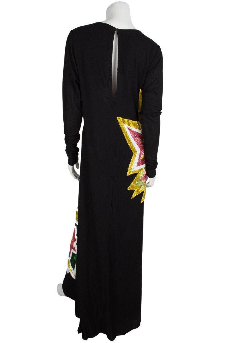 Tom Ford Black Light Knit And Multi Color Beaded Starburst Long Sleeve Maxi Dress. Extra Top Layer Wraps Around Back. Keyhole Detail On Back With Hook Closure At Top. From The 2013 Collection. 100% Nylon. Made In Italy. Minor Wear. Few Loose Beads.