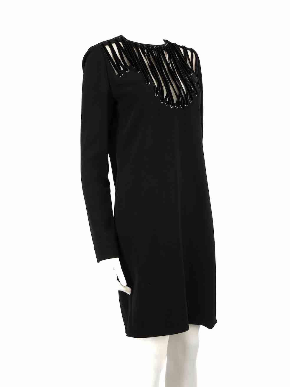 CONDITION is Very good. Hardly any visible wear to dress is evident on this used Tom Ford designer resale item.
 
 
 
 Details
 
 
 Black
 
 Viscose
 
 Dress
 
 Long sleeves
 
 Knee length
 
 Round neck
 
 Front velvet lace up detail
 
 Back zip and