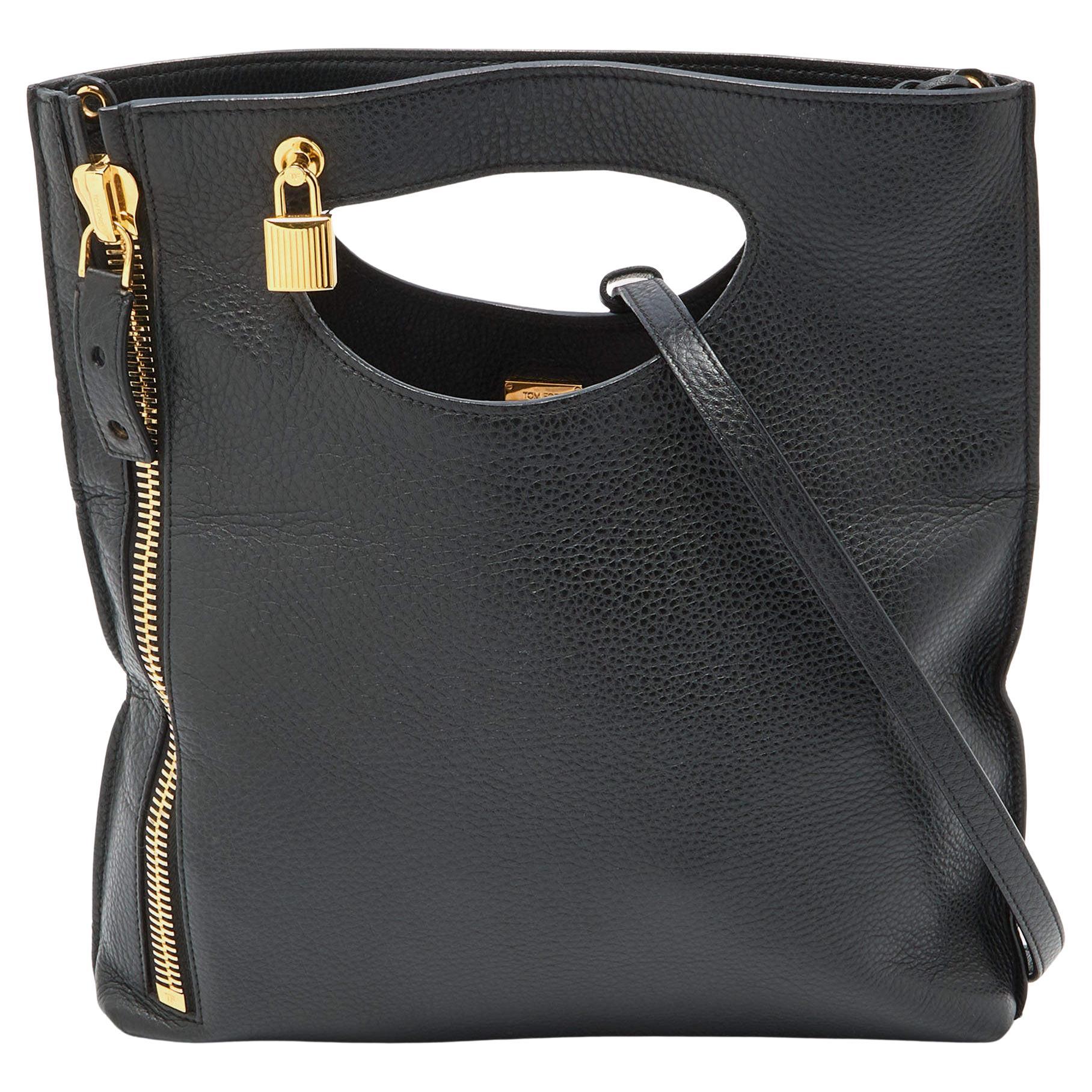 Tom Ford Black Leather Alix Fold Over Clutch