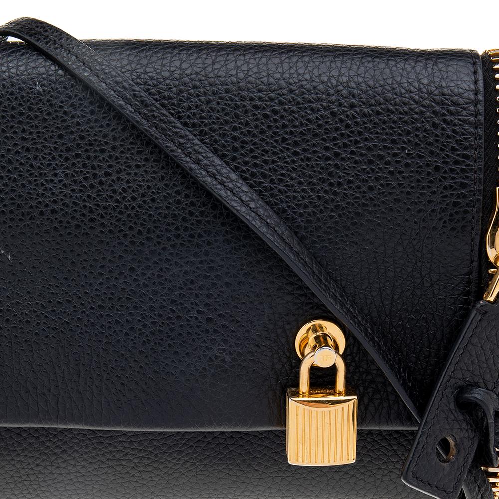 Women's Tom Ford Black Leather Alix Zip and Padlock Crossbody Bag