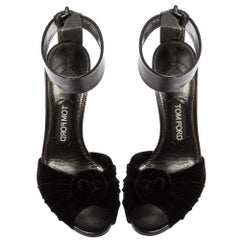 Tom Ford Black Leather And Velvet Knotted Sandals Size 37.5