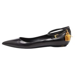 Tom Ford Black Leather Ankle Lock Ballet Flats Size 39.5