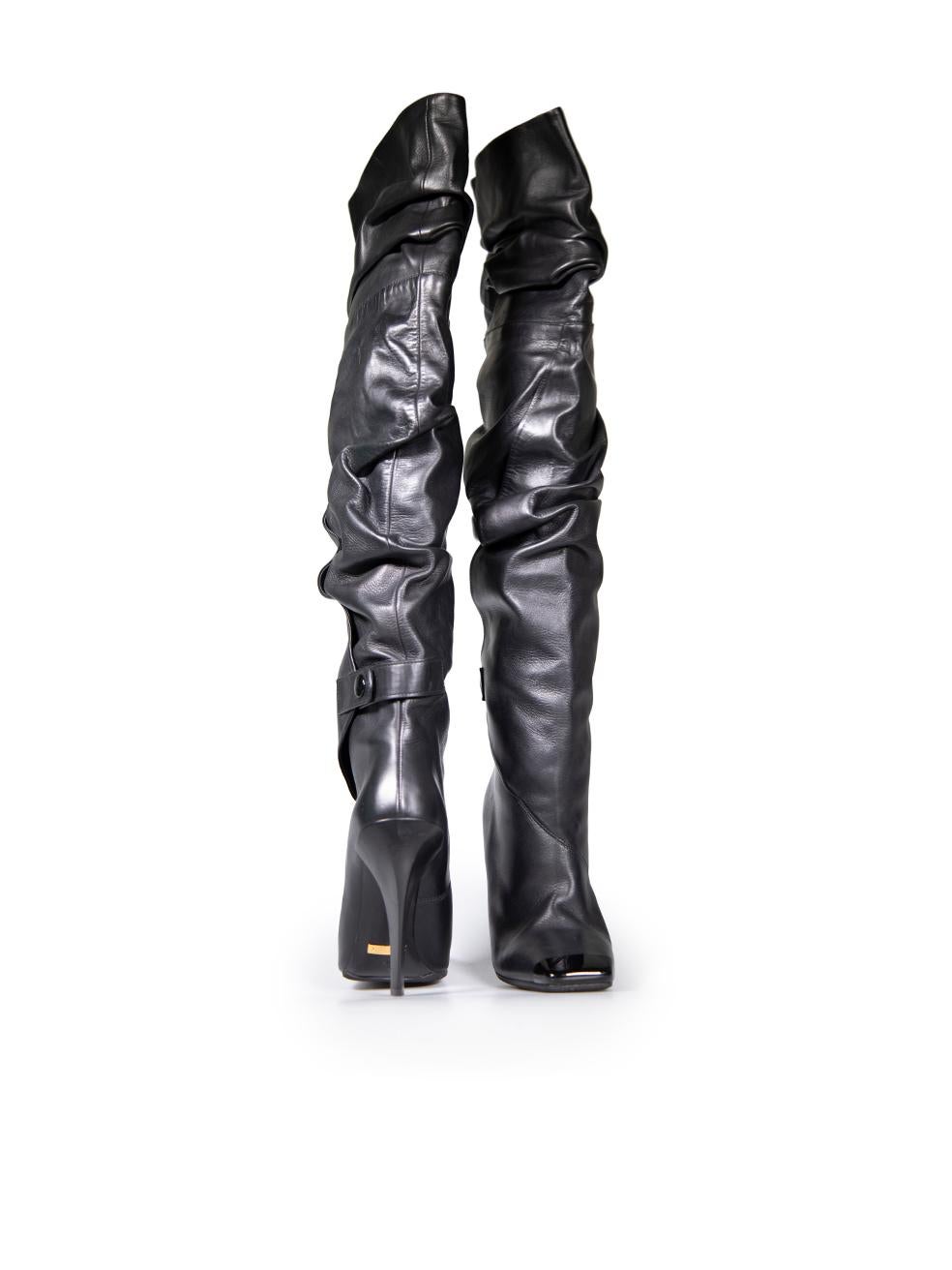 Tom Ford Black Leather Draped Over Knee Boots Size IT 40 In Good Condition For Sale In London, GB