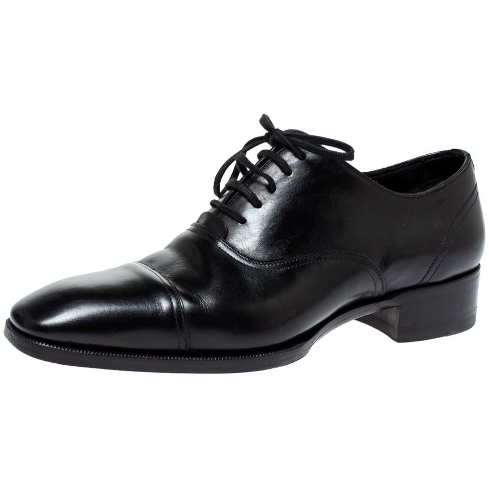 Tom Ford Black Leather Gianni Cap Toe Oxfords Size 40