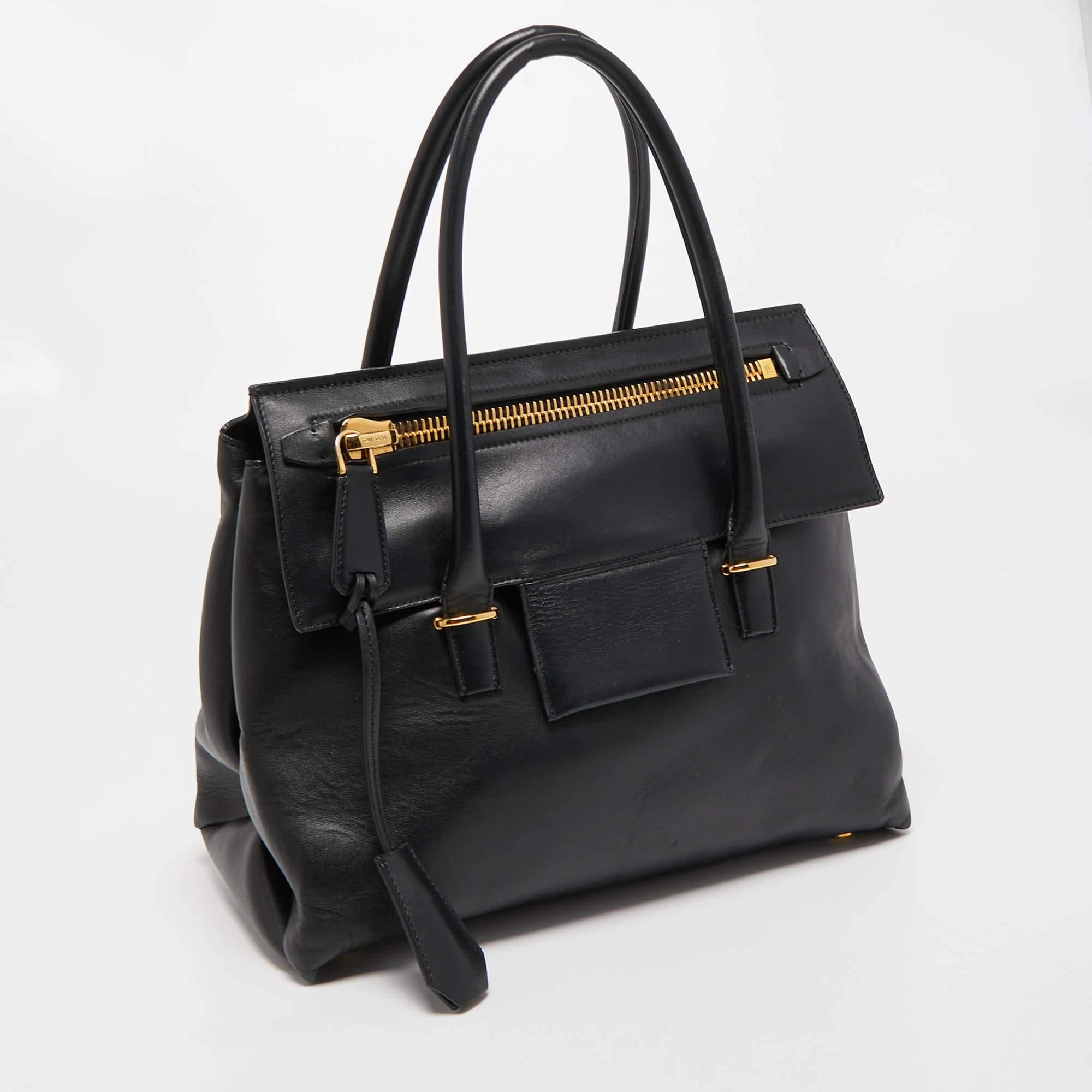 Women's or Men's Tom Ford Black Leather Icon TF Tote