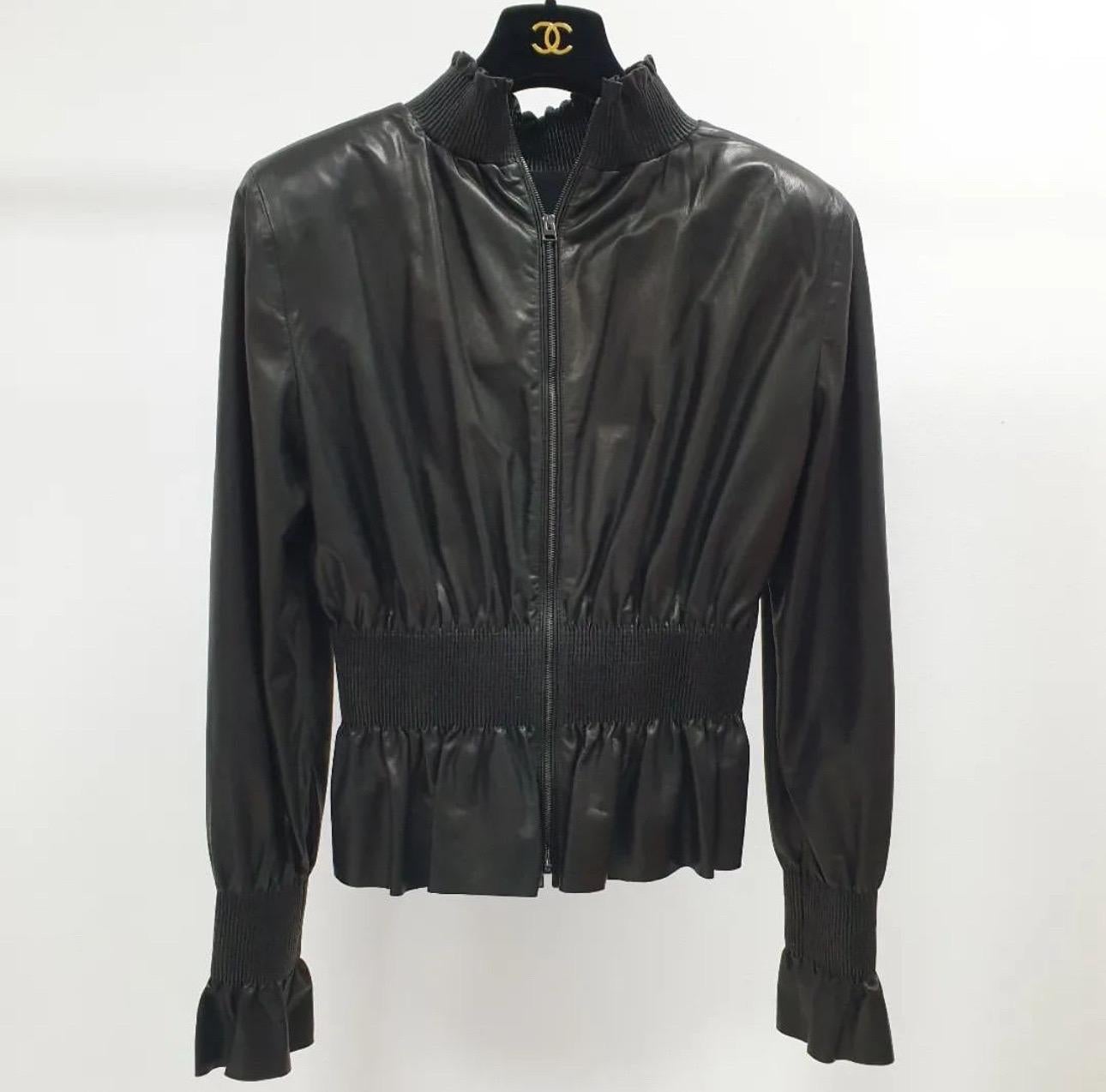 Women's Tom Ford Black Leather Jacket Skirt Suit For Sale