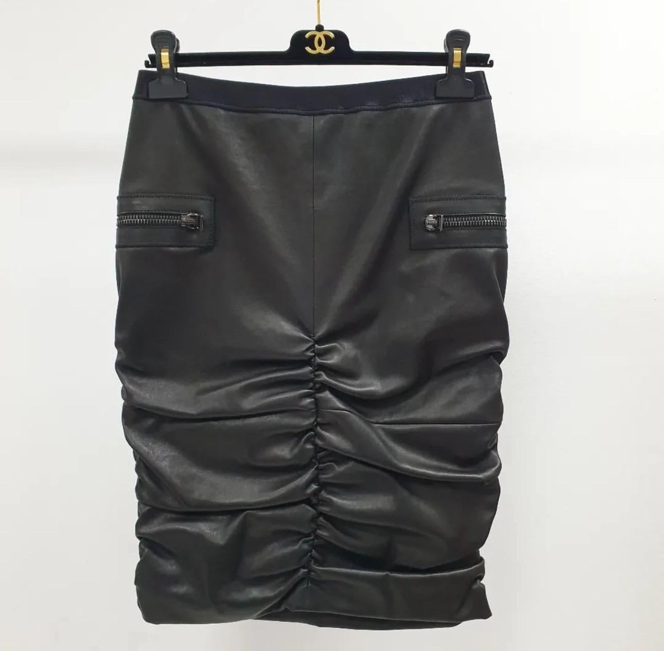 Tom Ford Black Leather Jacket Skirt Suit For Sale 2