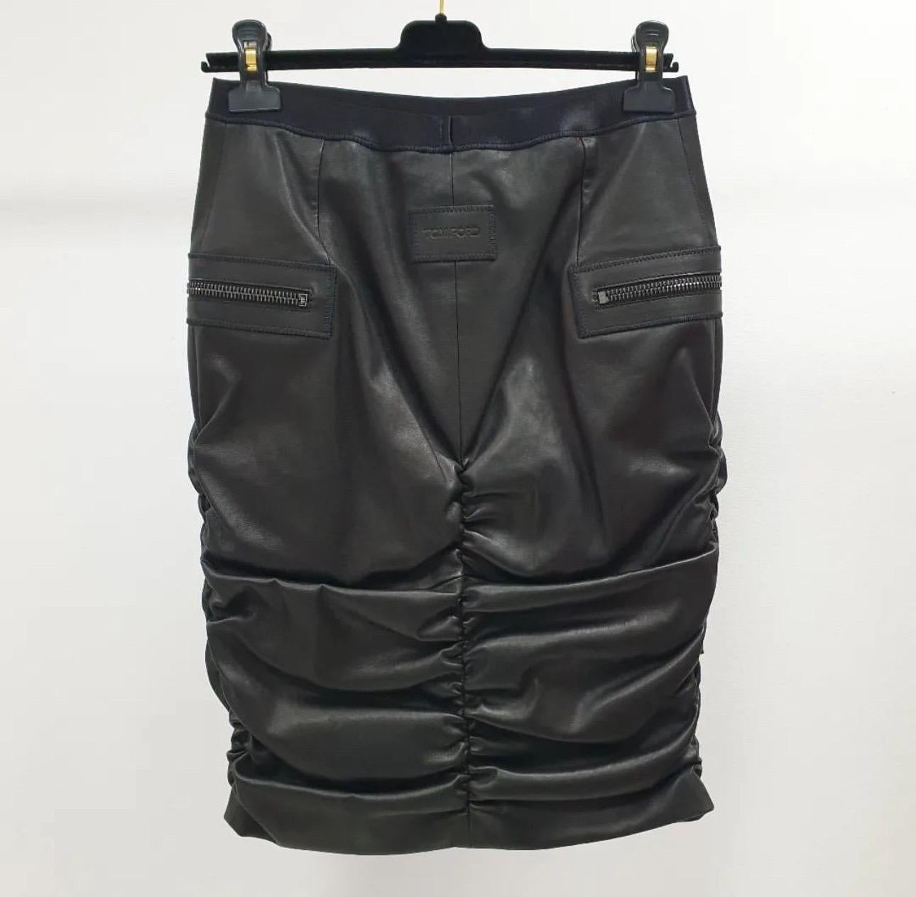 Tom Ford Black Leather Jacket Skirt Suit For Sale 3
