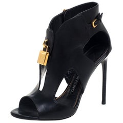 Tom Ford Black Leather Lock Booties Size 38
