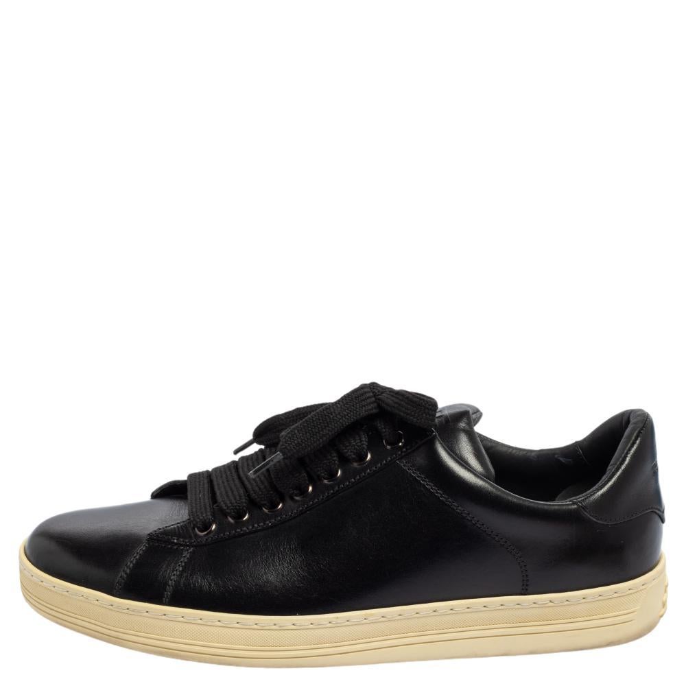 Tom Ford Black Leather Low Top Sneakers Size 41.5 1
