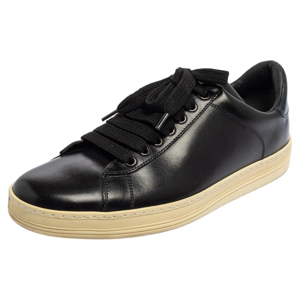 Tom Ford Black Leather Low Top Sneakers Size 41.5