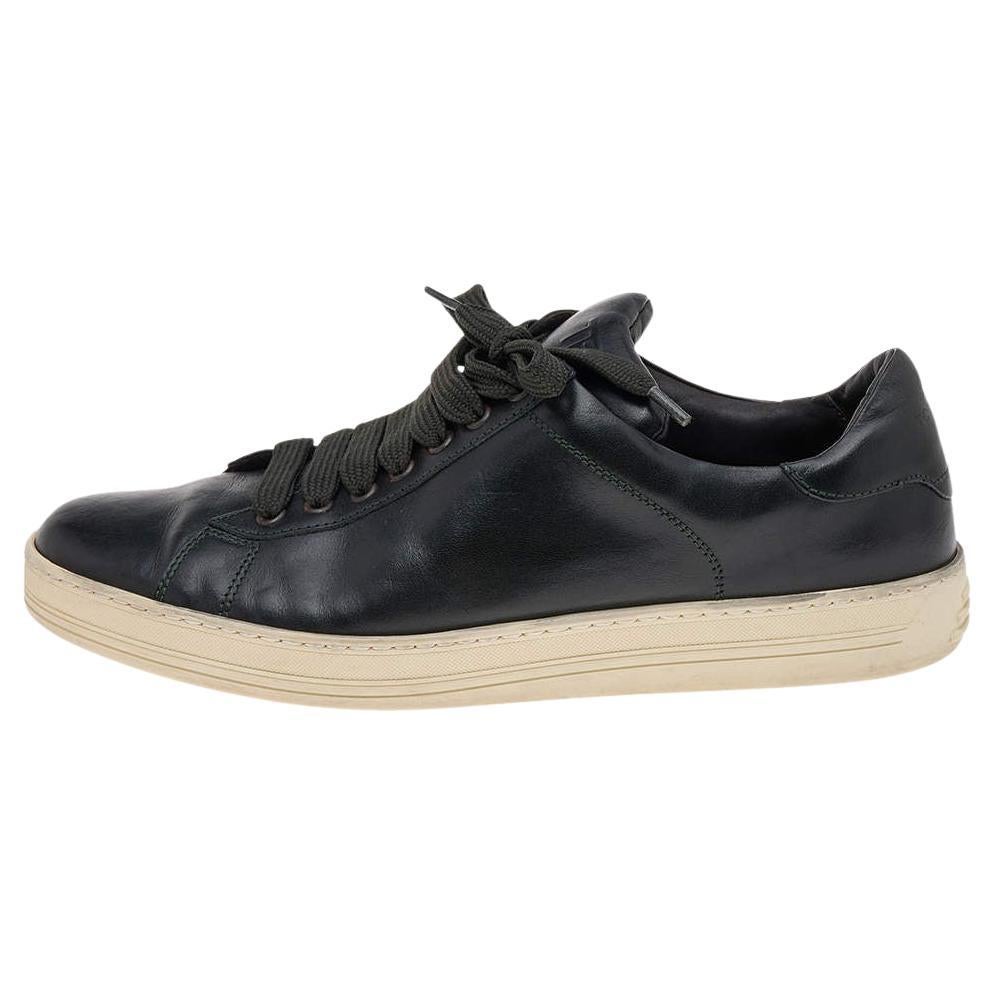 Tom Ford Black Leather Low Top Sneakers Size 42 For Sale