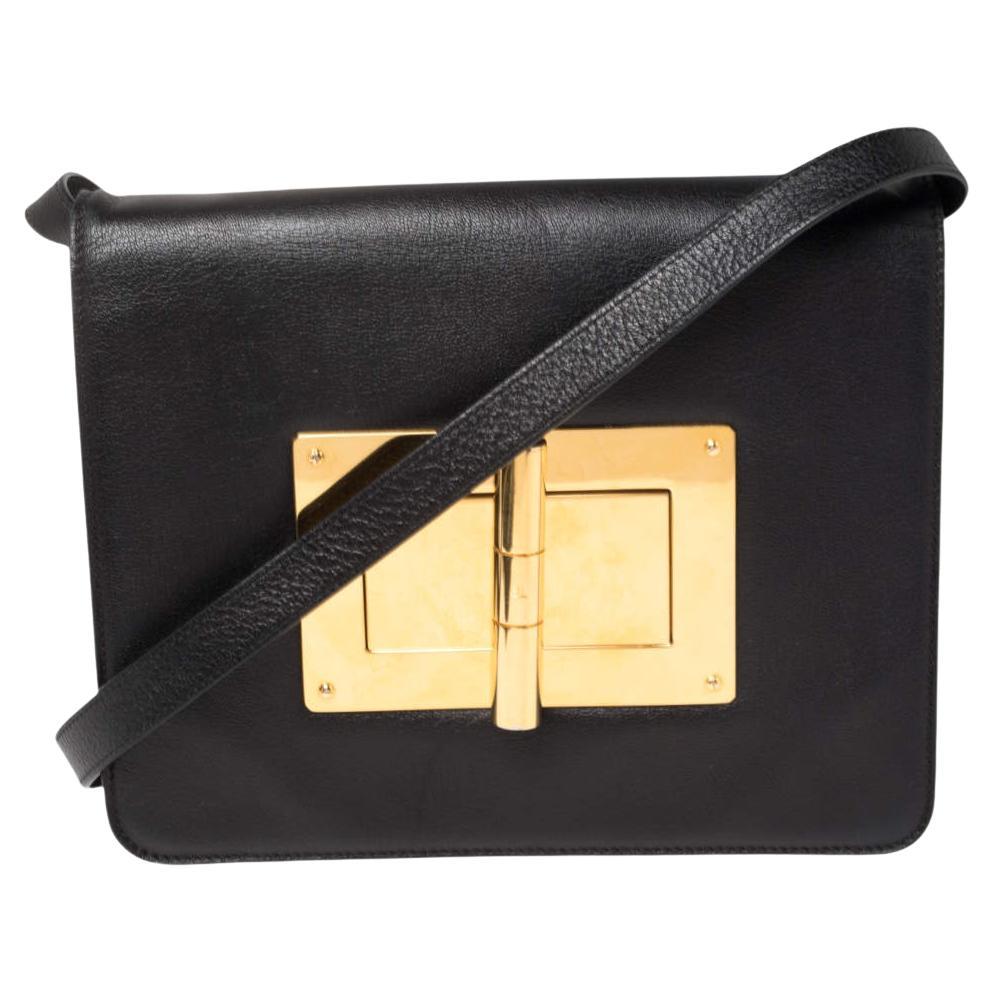 Tom Ford Black Leather Medium Natalia Shoulder Bag For Sale