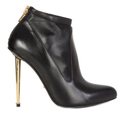 TOM FORD black leather METAL HEEL Ankle Boots Shoes 38.5