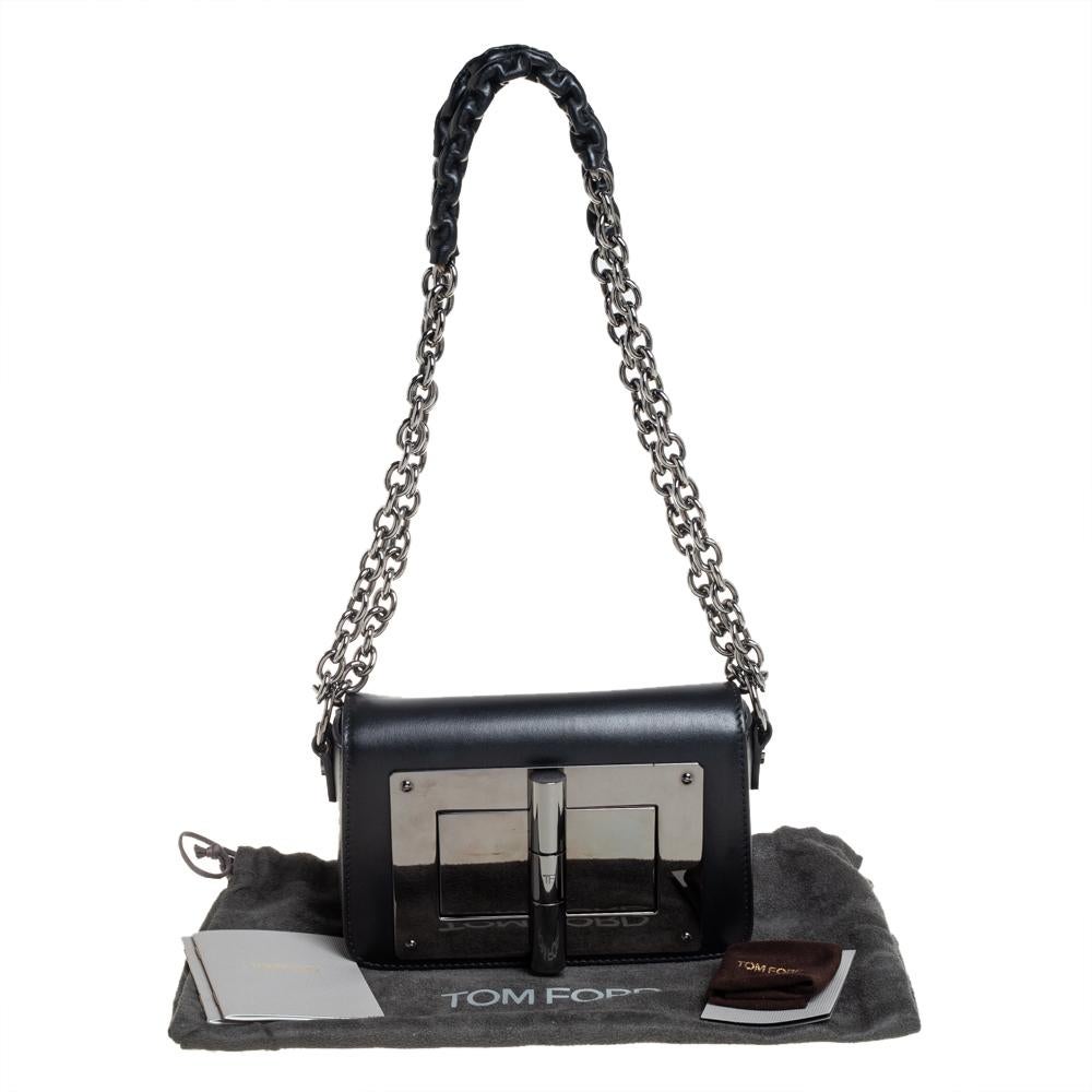 Tom Ford Black Leather Mini Natalia Chain Shoulder Bag In Good Condition In Dubai, Al Qouz 2