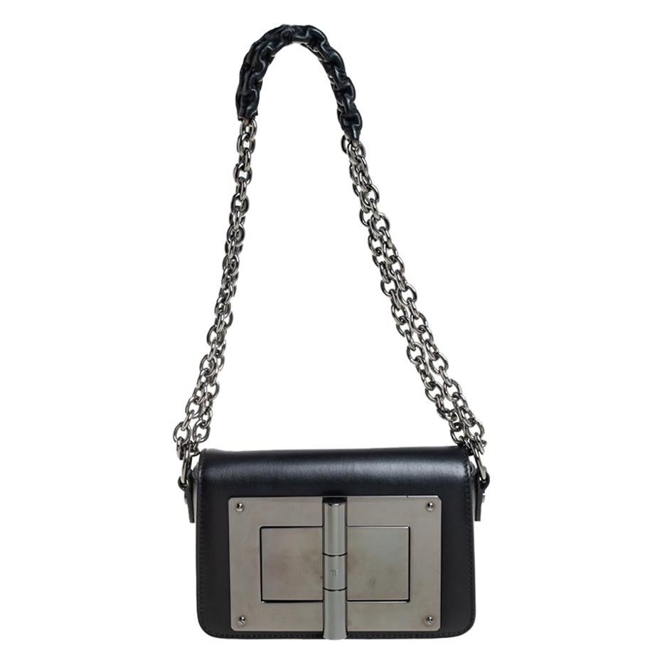 Tom Ford Black Leather Mini Natalia Chain Shoulder Bag