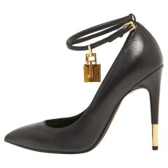 Tom Ford Black Leather Padlock Ankle Wrap Pumps Size 37