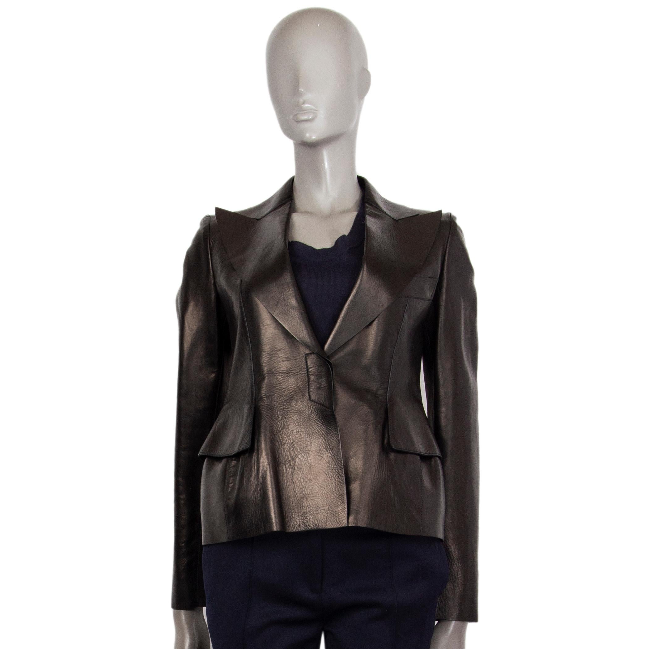 TOM FORD black LEATHER PEAK COLLAR Jacket 38 XS In Excellent Condition In Zürich, CH