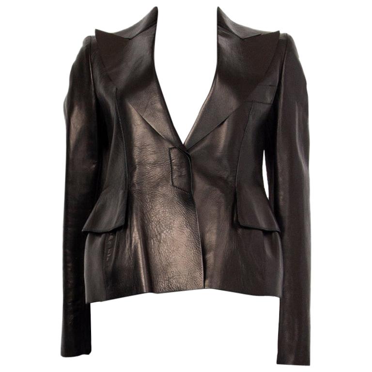 TOM FORD black LEATHER PEAK COLLAR Jacket 38 XS