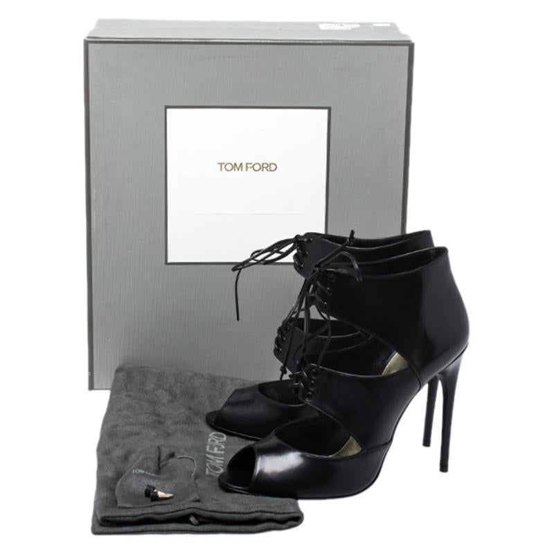 Tom Ford Black Leather Peep Toe Ankle Booties Size 39 3