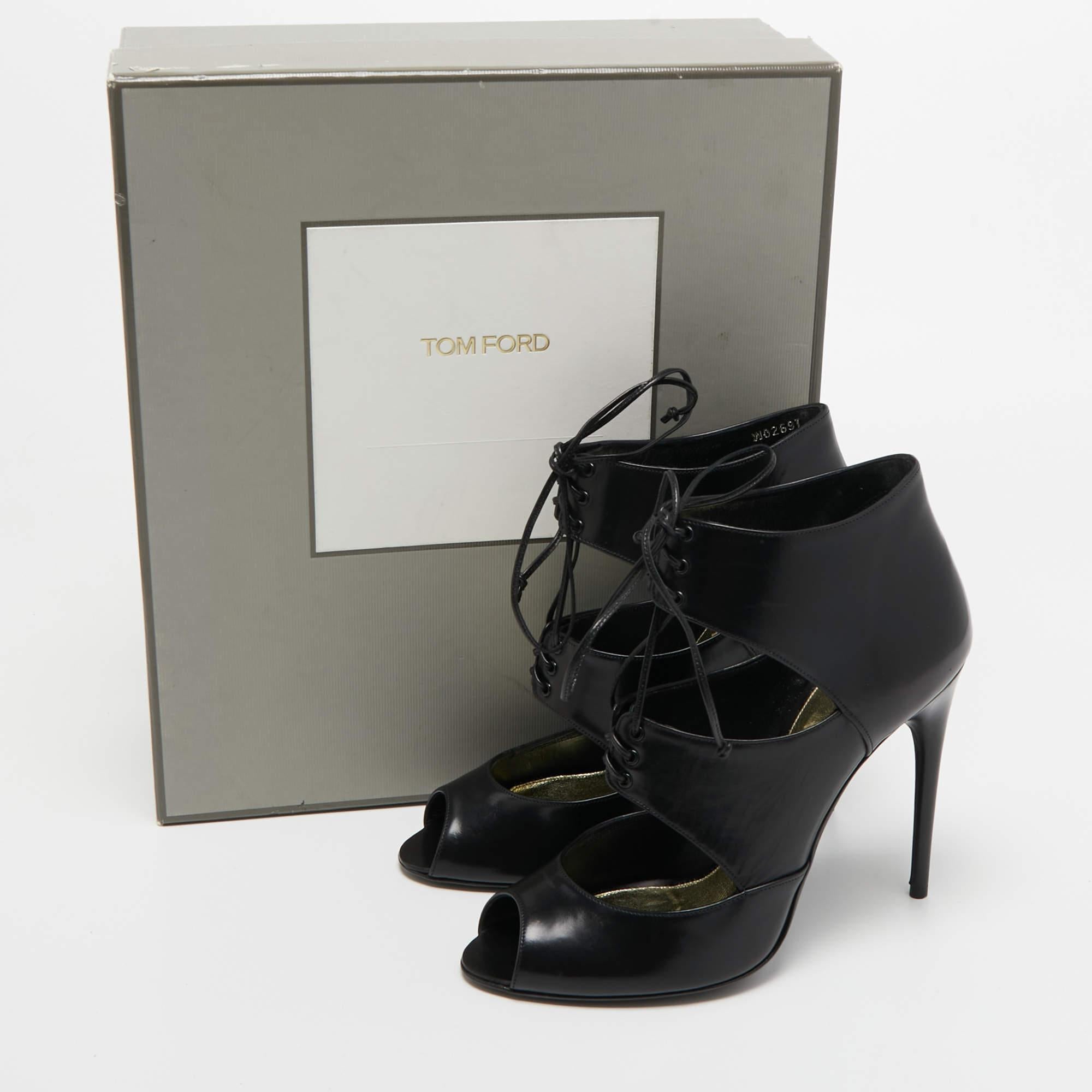 Tom Ford Black Leather Peep Toe Ankle Booties Size 39.5 5
